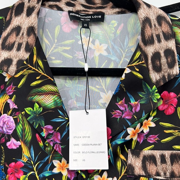 🆕NWT Generation Love Odessa Bold Floral Leopard Satin Pajama Set - Picture 10 of 13